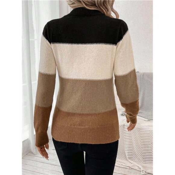 Color Block Mock Neck Sweater - Picture 2 of 5